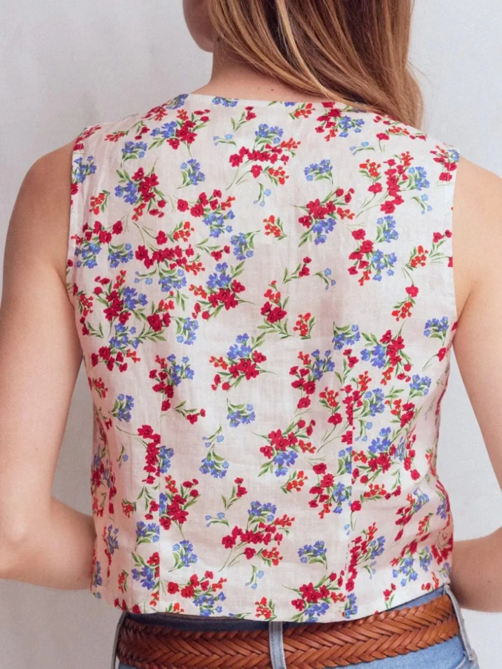 Boden Andrea Linen Shell Top in Ivory, Bloom Scatter 6 - Picture 2 of 6